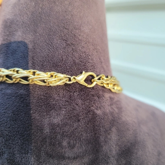 Double Necklace Gold Tone Chain Textured Link Long Unisex - Picture 6 of 8